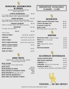 Burgers, Sandwiches & Sides, Kid's Menu and Drinks